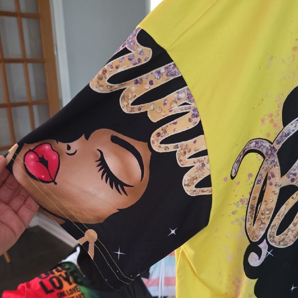 Yellow Graphic Tee with Queen Design   🤎   SIZE  1XL - Picture 3 of 8